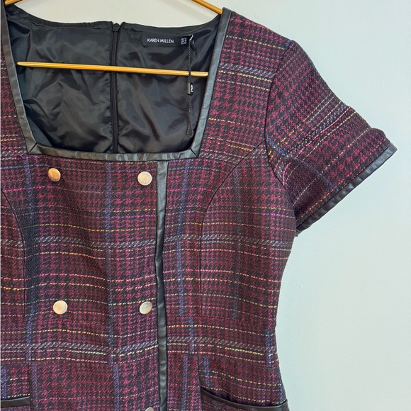 Karen Millen | Check Jacquard Button Front Dress - Picture 6 of 10